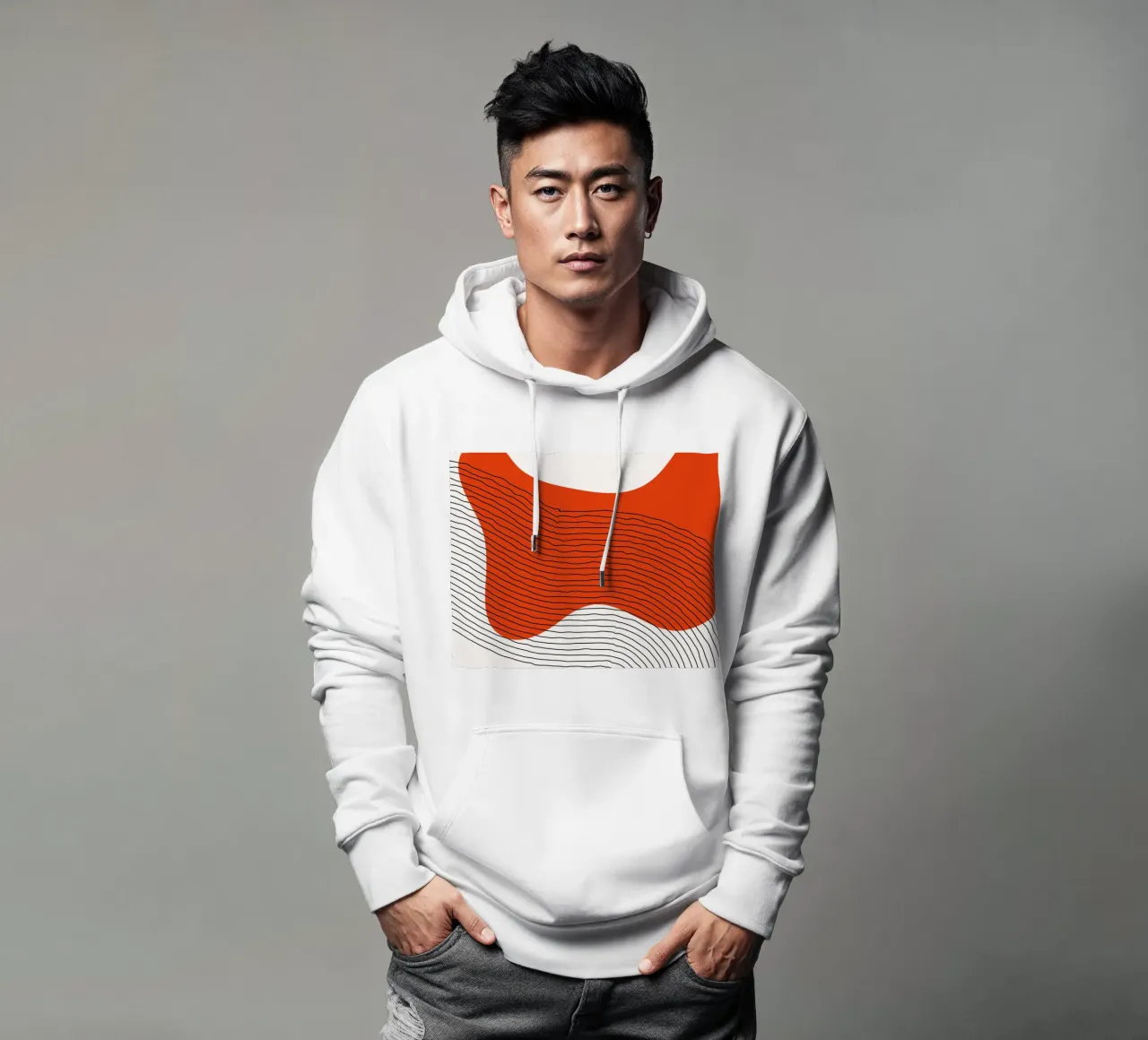 Abstrakte Linien – Dynamisches Rot Hoodie von Whole©