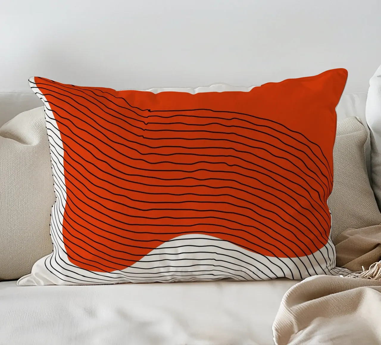 Abstract lines - Dynamic red decorative cushion by Whole©