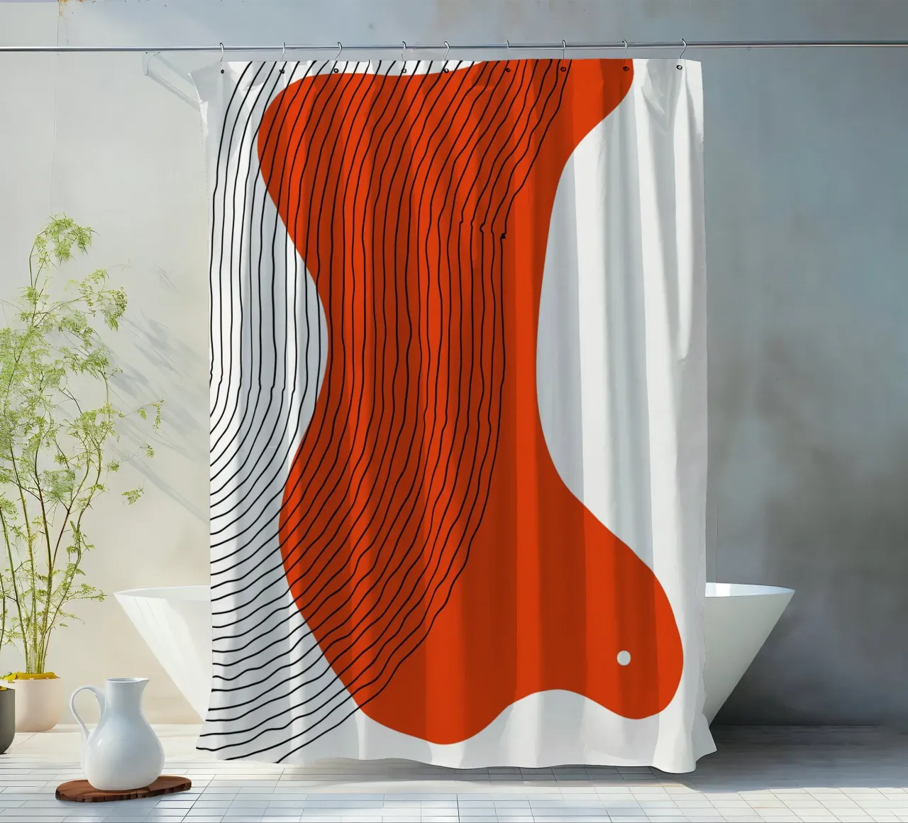 Abstract lines - Dynamic red shower curtain by Whole©
