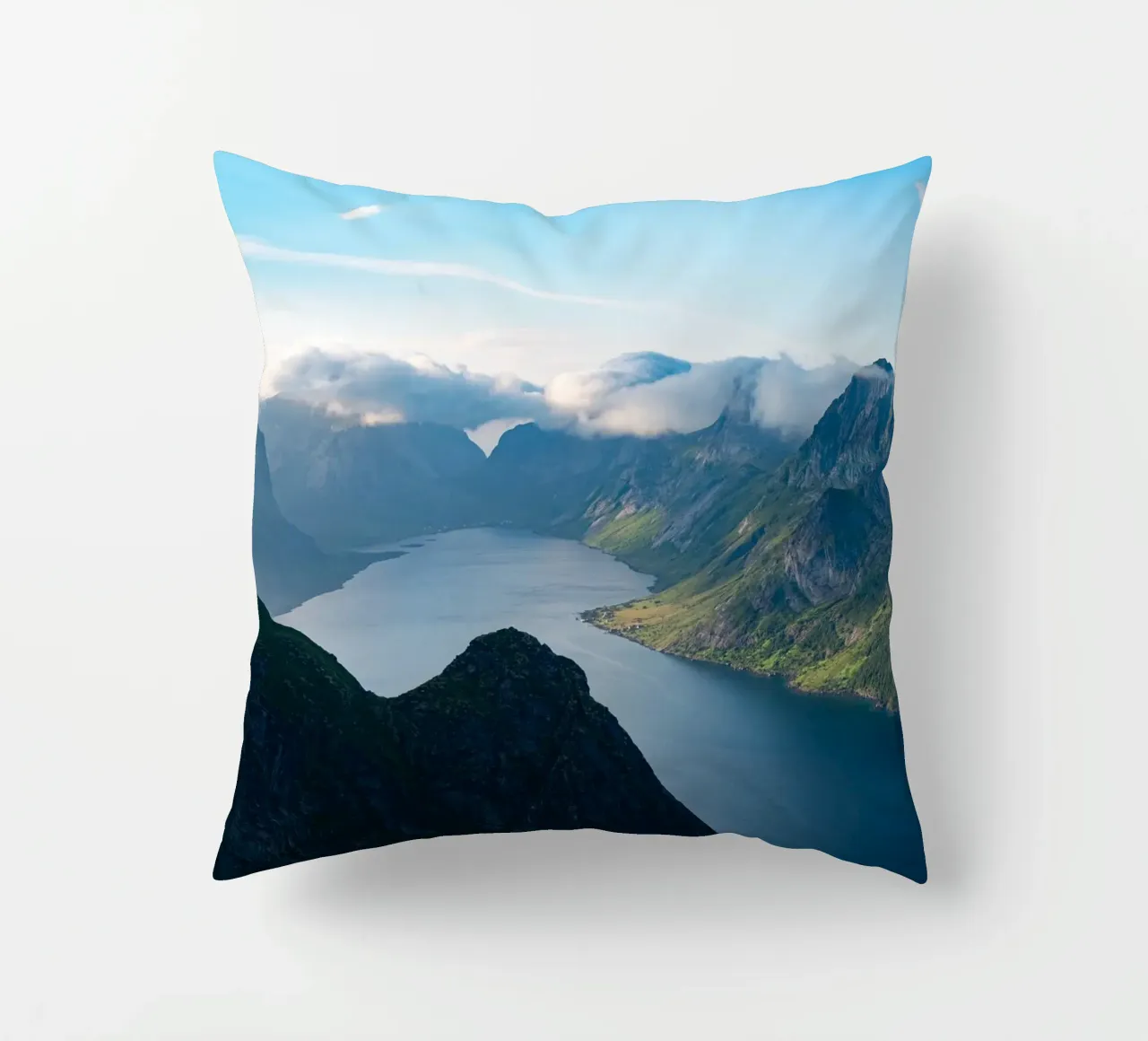 Reinebringen in Lofoten decorative cushion by anderm