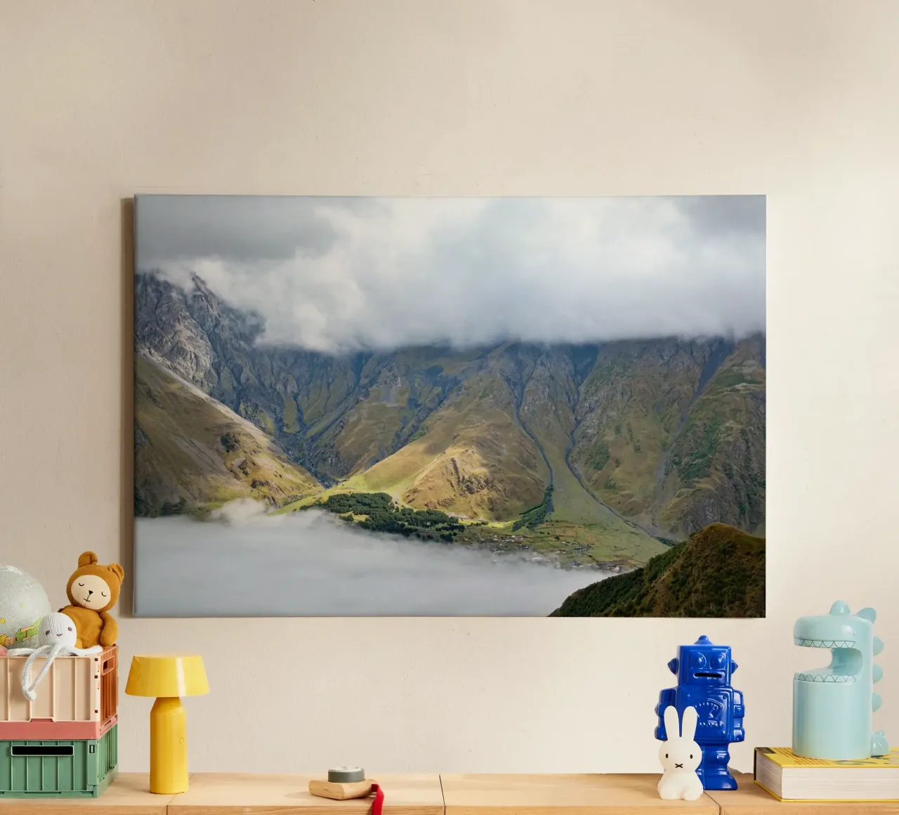 Kazbegi-Massive in Georgien Leinwand mit Schattenfugenrahmen von anderm