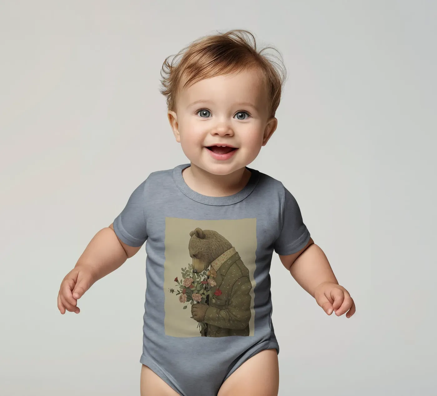 Gentle Bear short-sleeve baby romper by Rustic Grace Studio 02