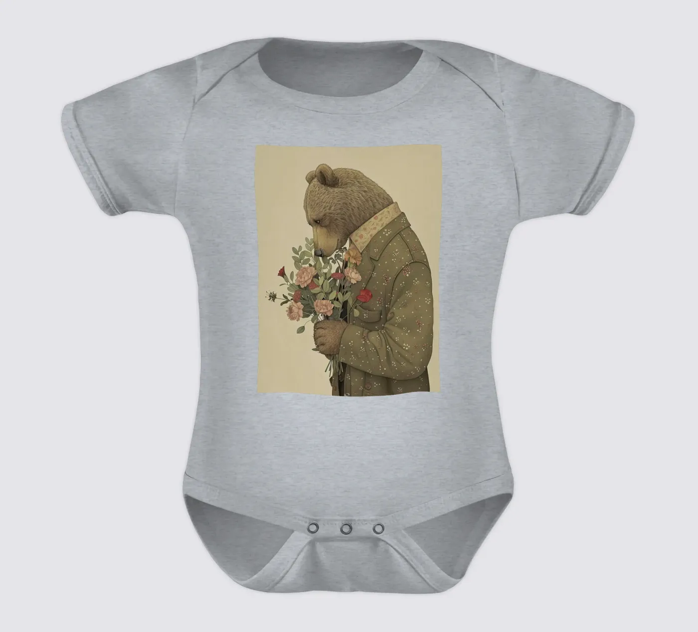 Gentle Bear short-sleeve baby romper by Rustic Grace Studio 02