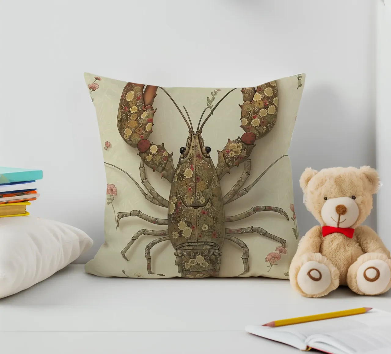 Floral Lobster decorative cushion by Rustic Grace Studio 02