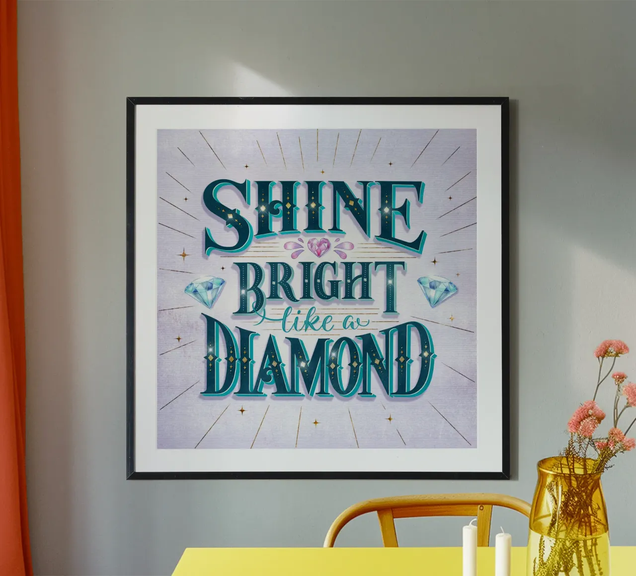 Brillare come un diamante. Motivationszitat. Lettering. poster con telaio in plastica da CalliLetters