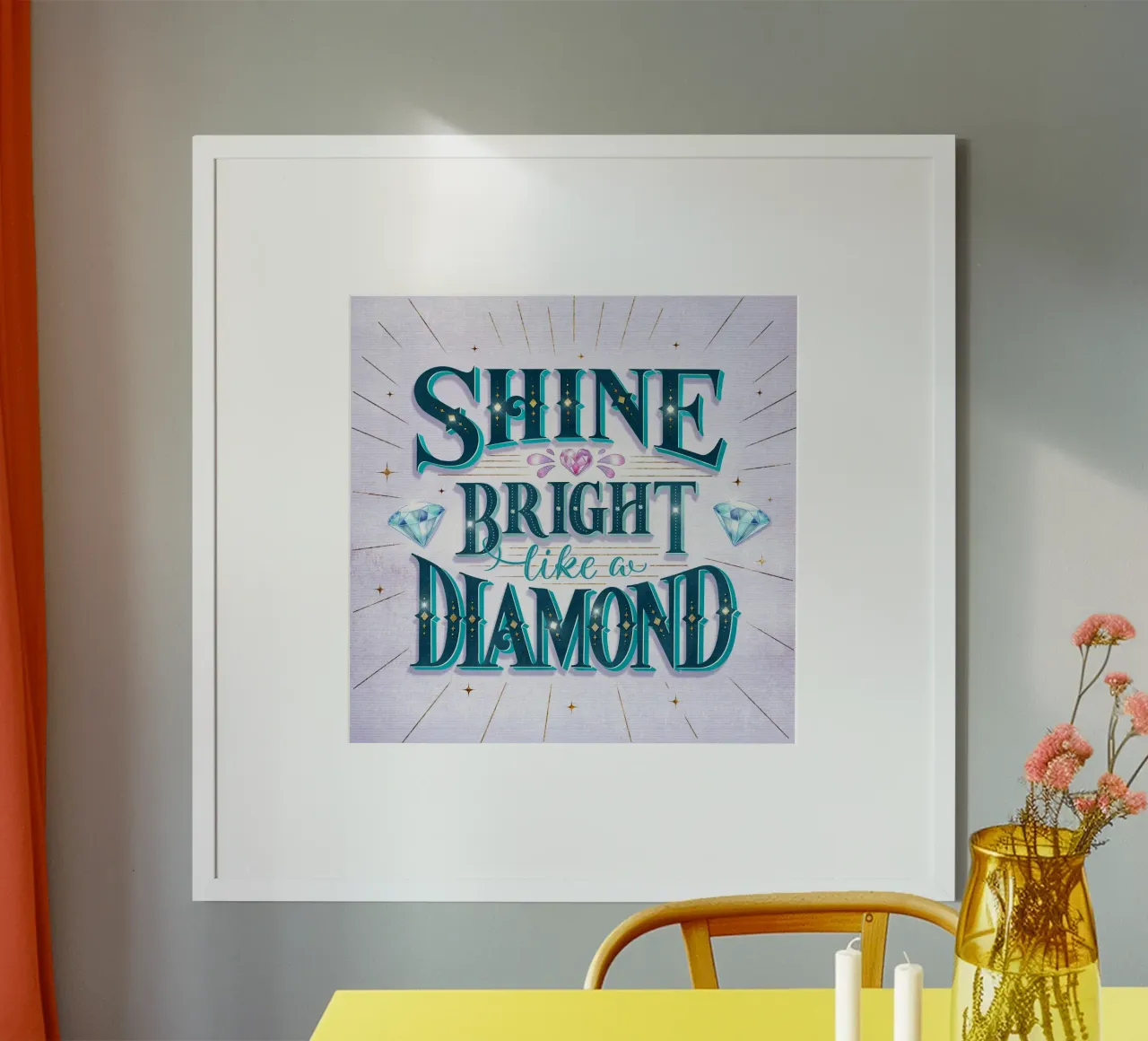Brillare come un diamante. Motivationszitat. Lettering. poster con telaio in plastica da CalliLetters