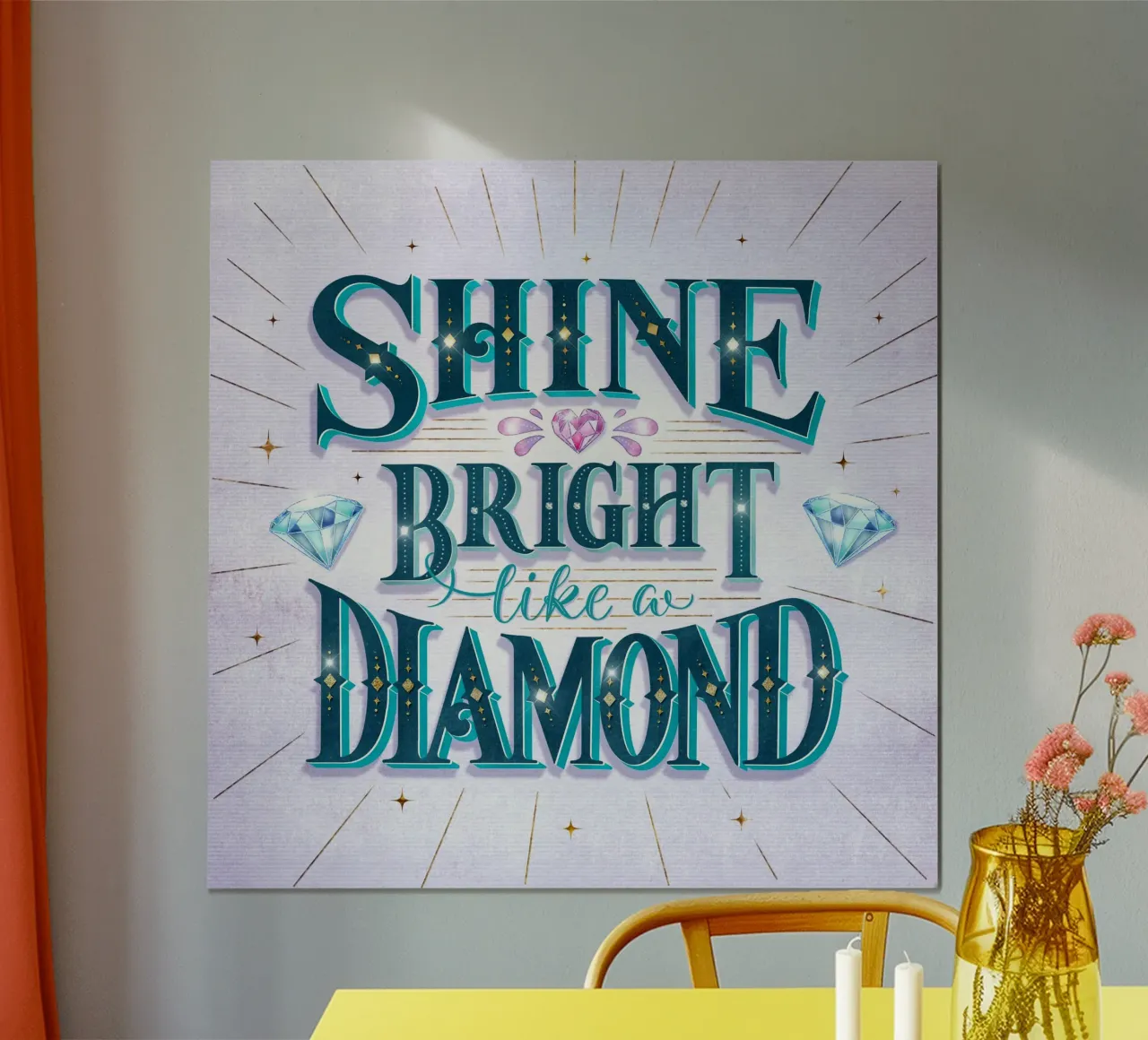 Brillare come un diamante. Motivationszitat. Lettering. poster con telaio in plastica da CalliLetters