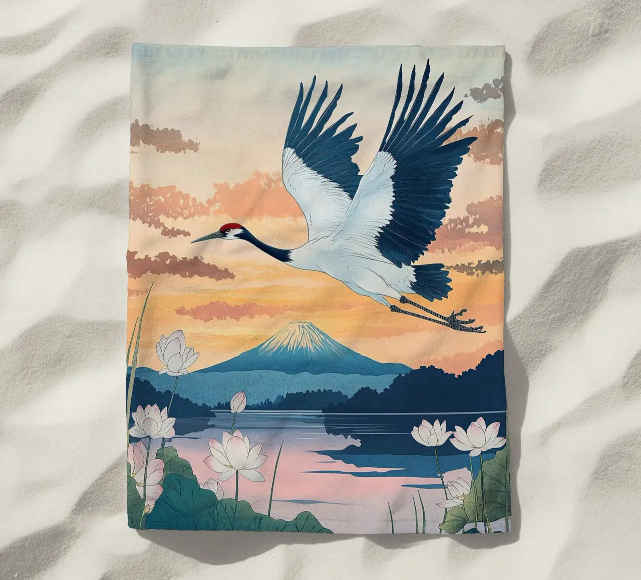 Harmony in the flapping of wings beach towel by Ukiyo Visions