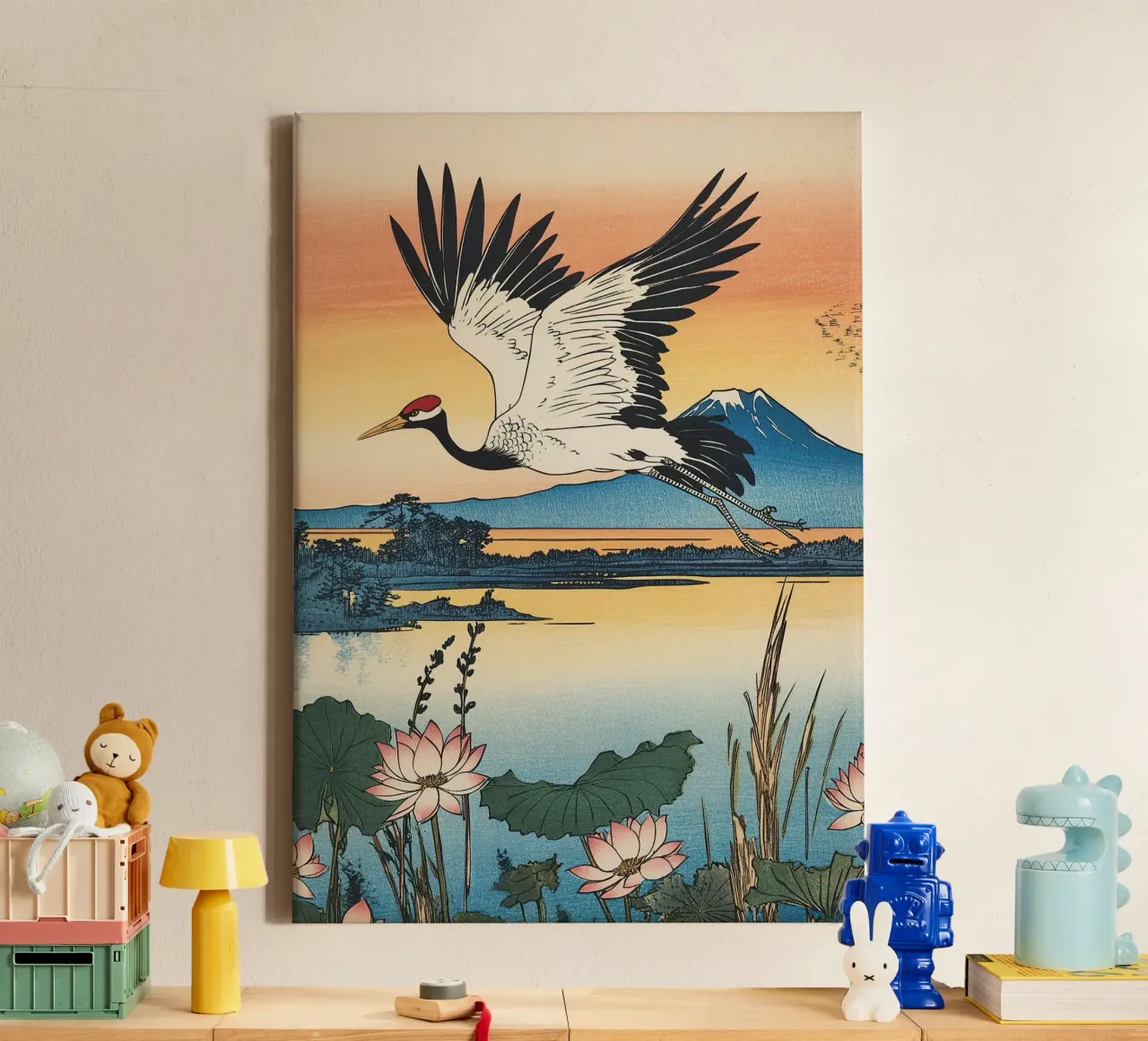 The call of the crane canvas with Floater frame by Ukiyo Visions