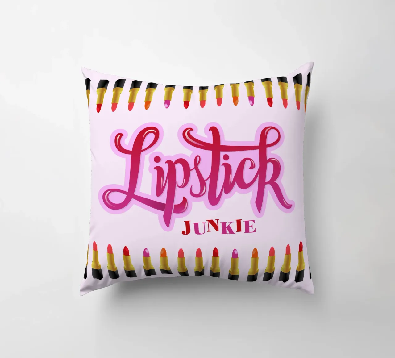 Lipstick Junkie. Scrittura a mano per le appassionate di make-up e per le ragazze. cuscino da CalliLetters