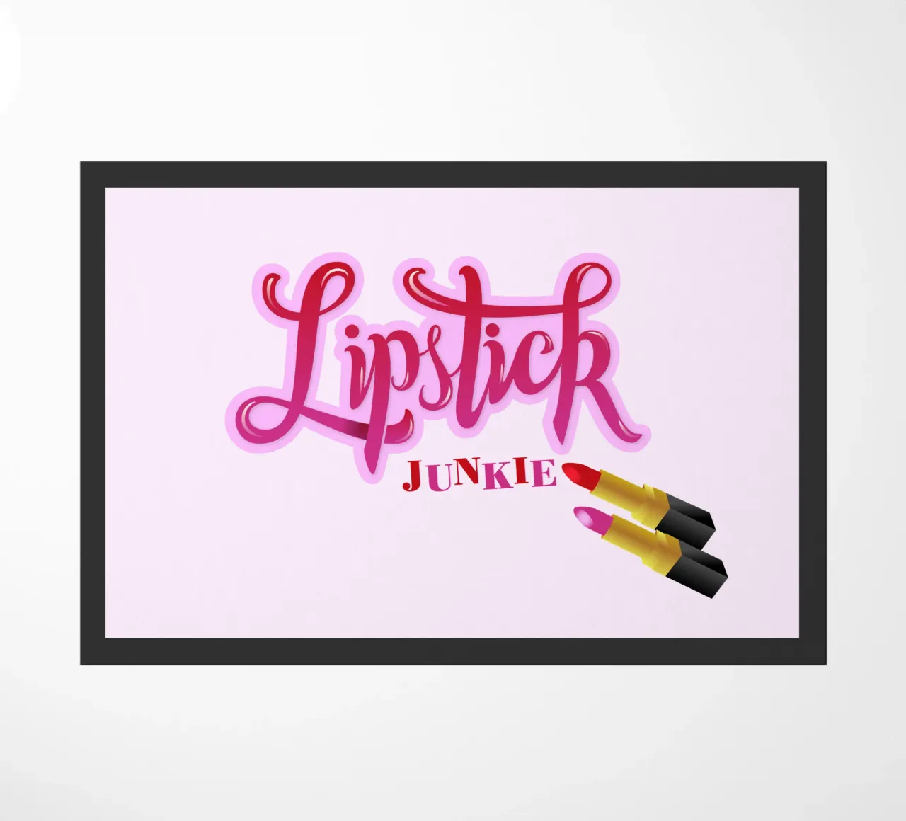 Lipstick Junkie. Scrittura a mano per le appassionate di make-up e per le ragazze. zerbino da CalliLetters