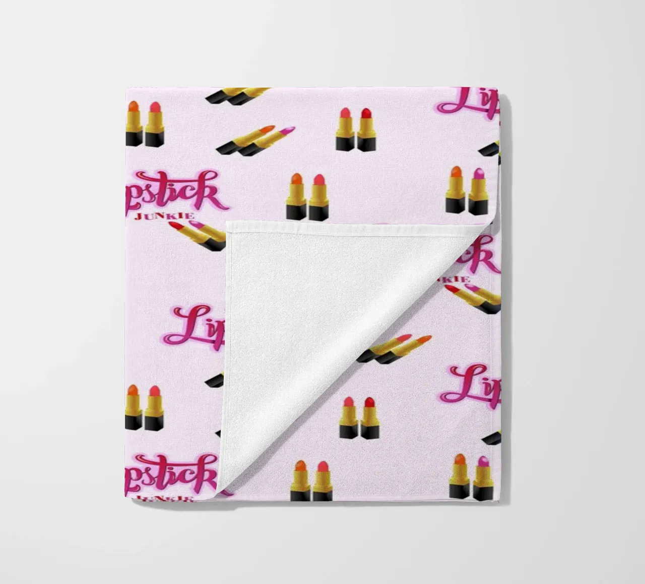 Lipstick Junkie. Scrittura a mano per le appassionate di make-up e per le ragazze. telo mare da CalliLetters