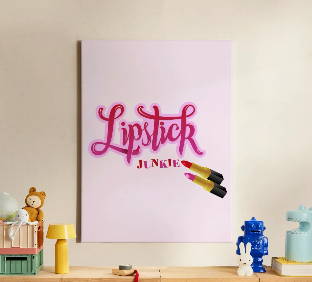 Lipstick Junkie. Scrittura a mano per le appassionate di make-up e per le ragazze. tela da CalliLetters