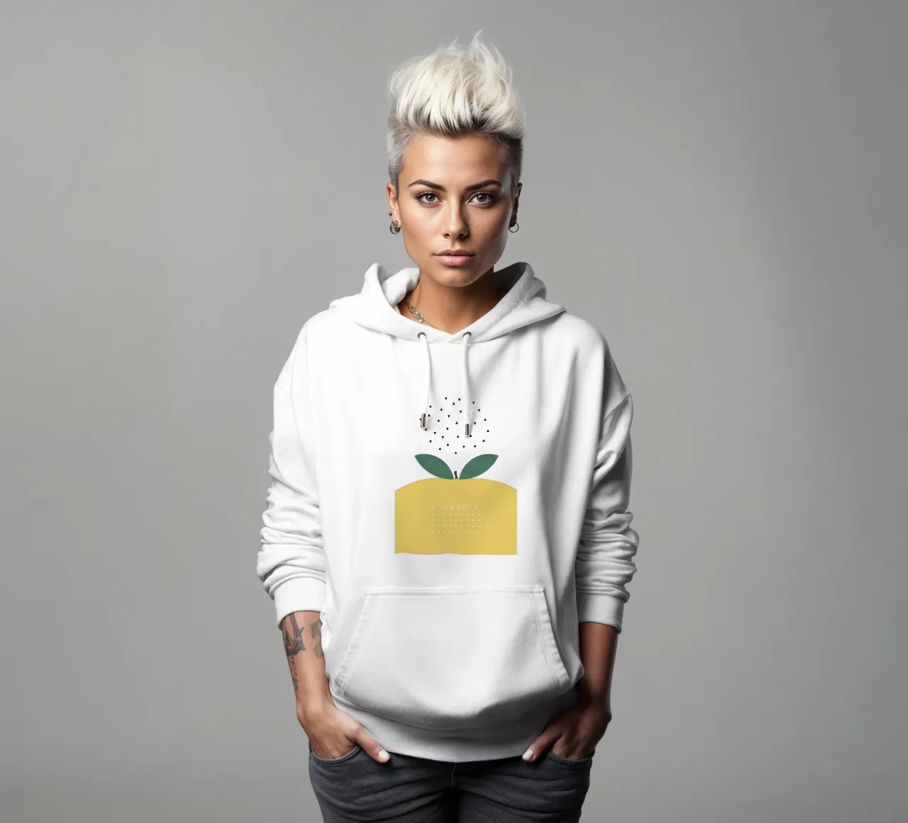 BUONA FORTUNA LIMONE felpa con cappuccio da natural neutral