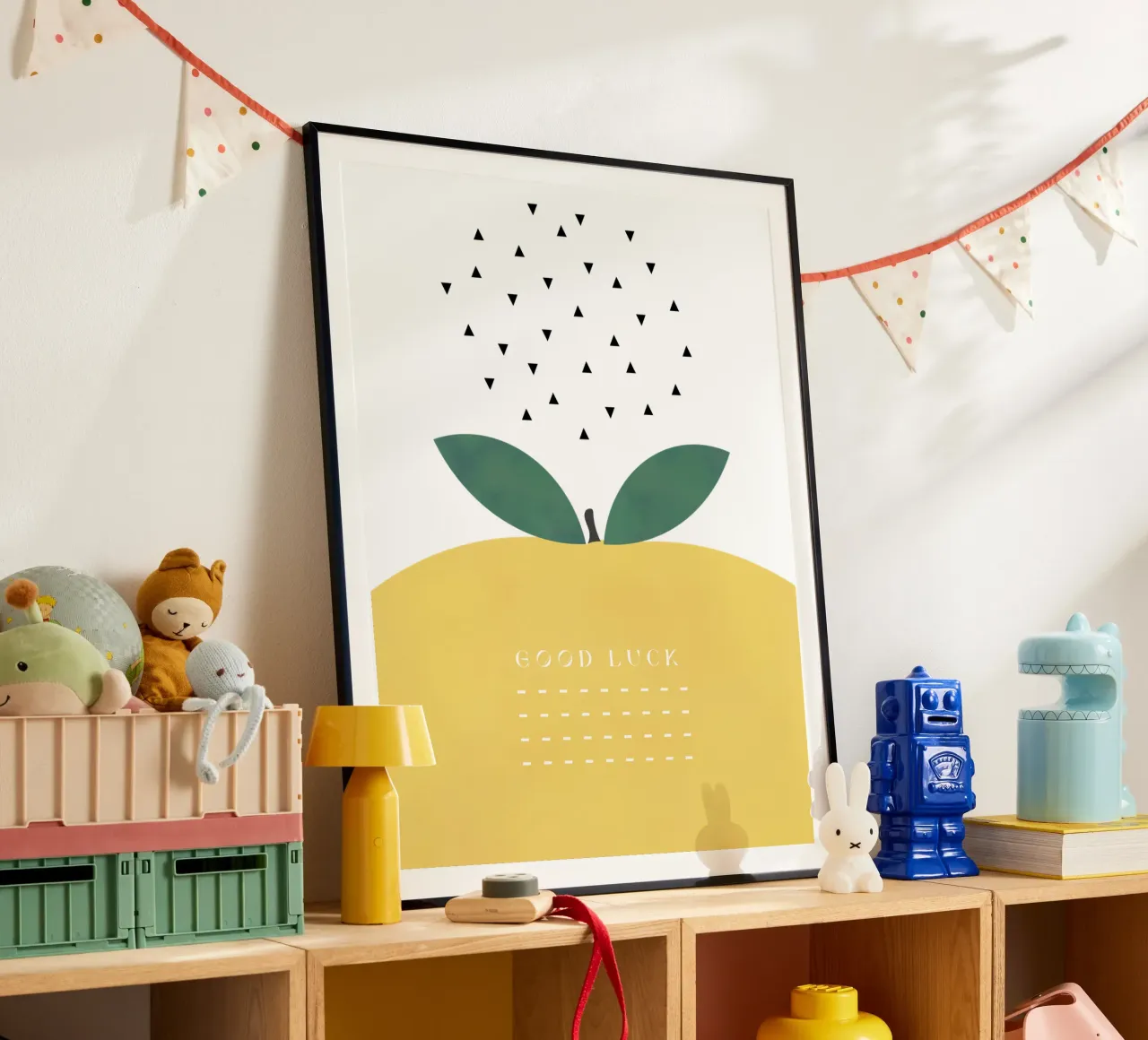 BUONA FORTUNA LIMONE poster con telaio in plastica da natural neutral