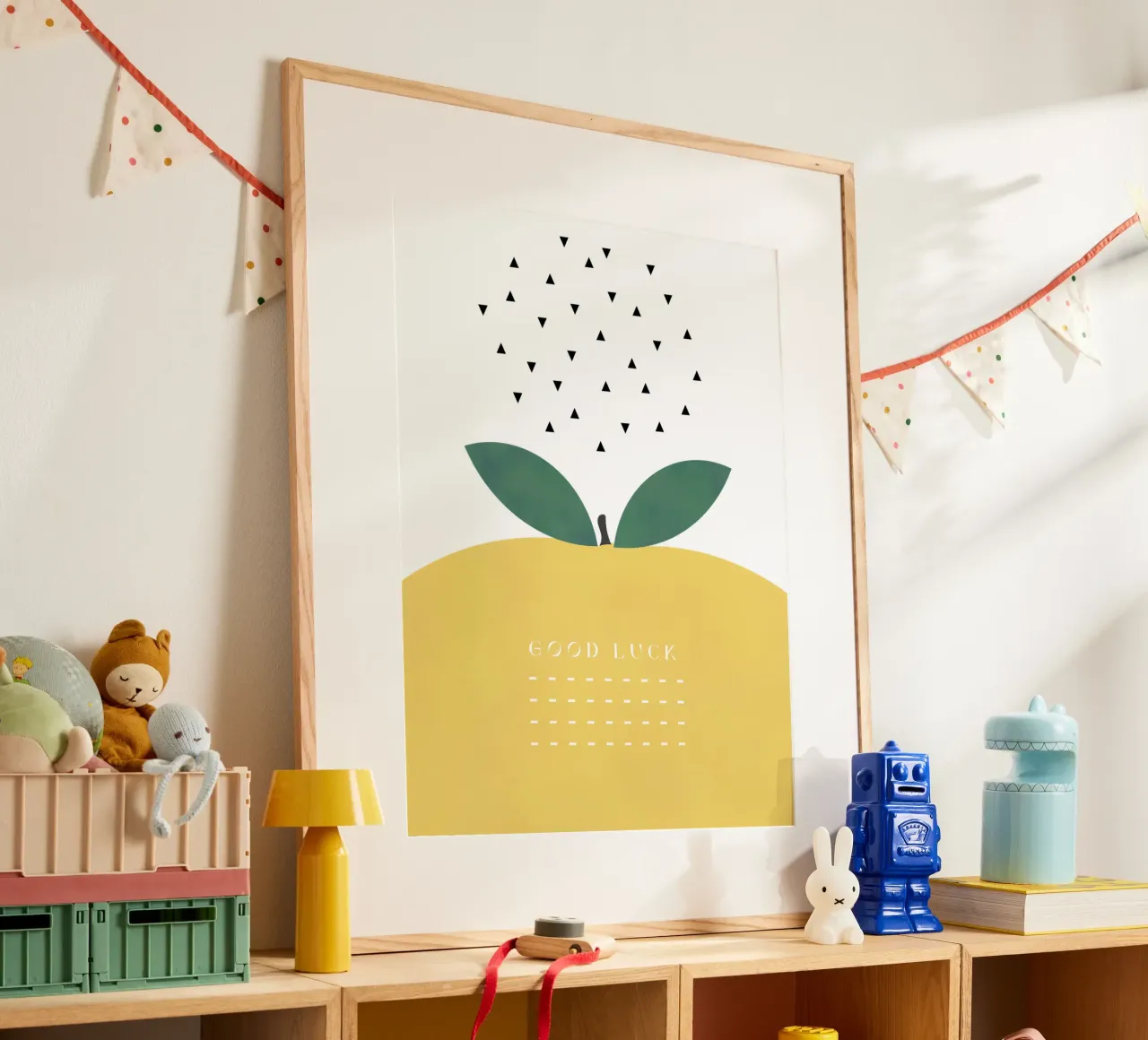 BUONA FORTUNA LIMONE poster con telaio in plastica da natural neutral