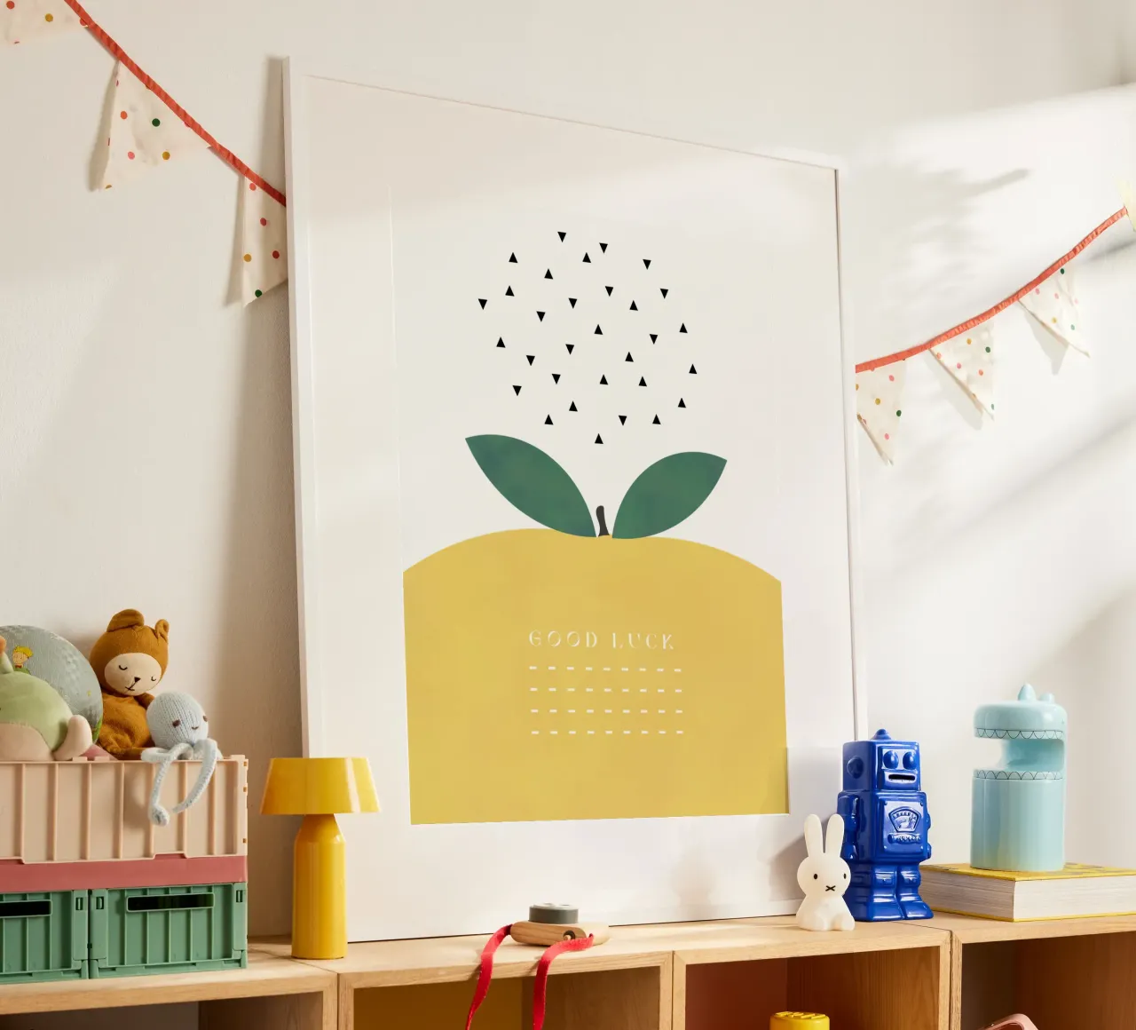BUONA FORTUNA LIMONE poster con telaio in plastica da natural neutral