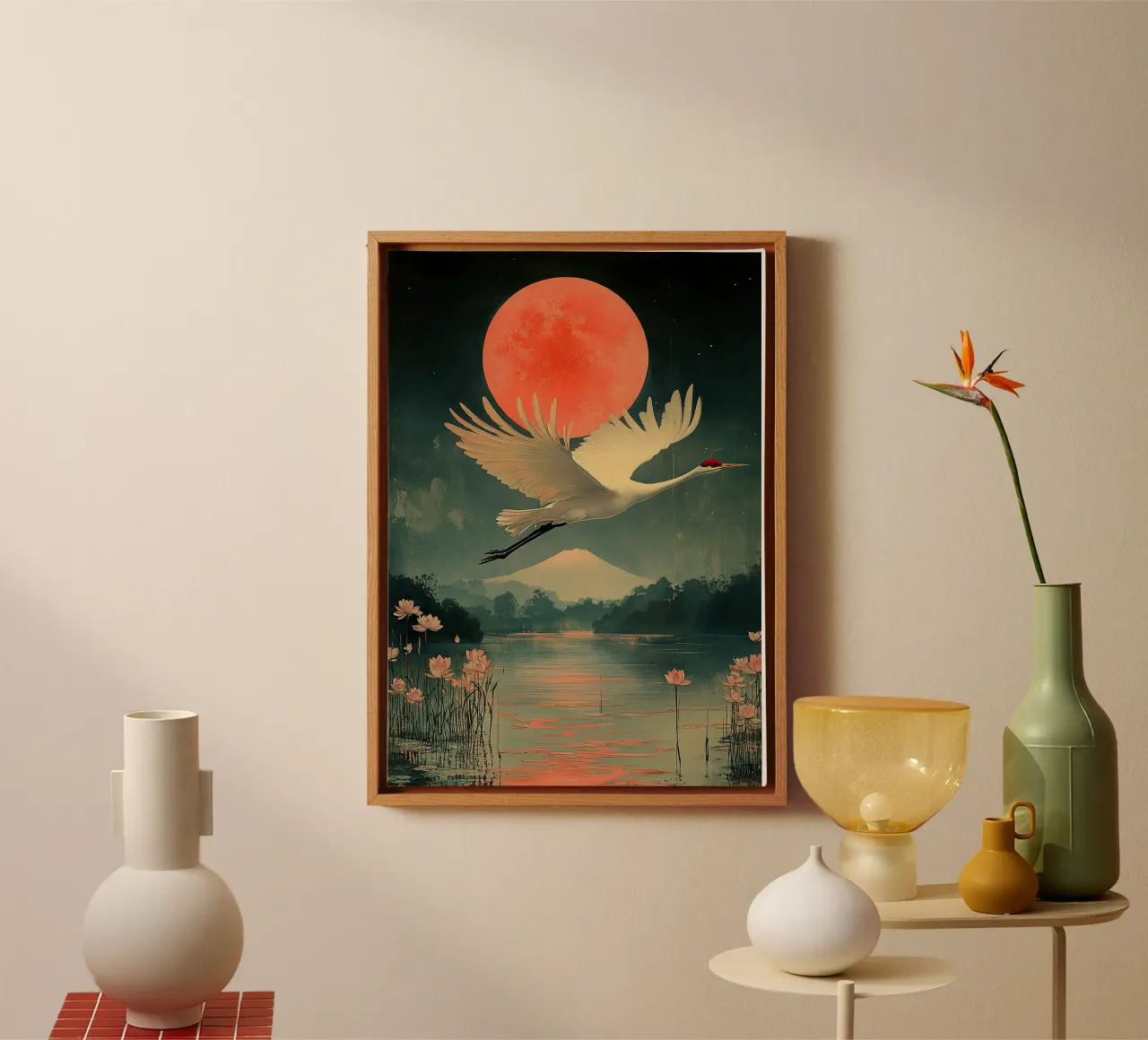 Silent wings, loud call canvas with Floater frame by Ukiyo Visions