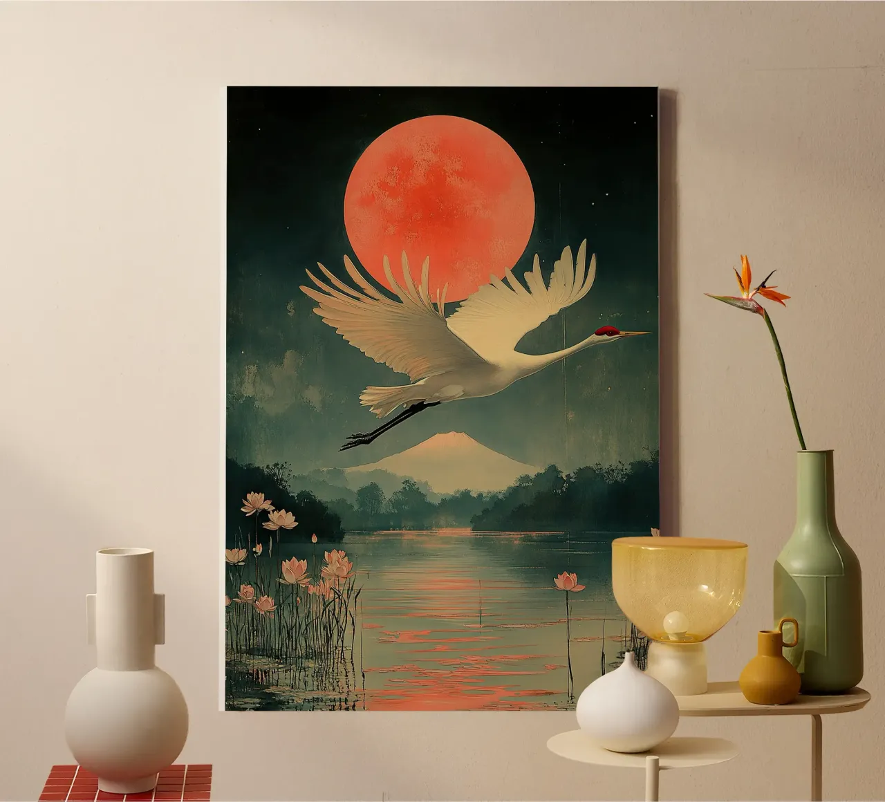 Silent wings, loud call canvas with Floater frame by Ukiyo Visions