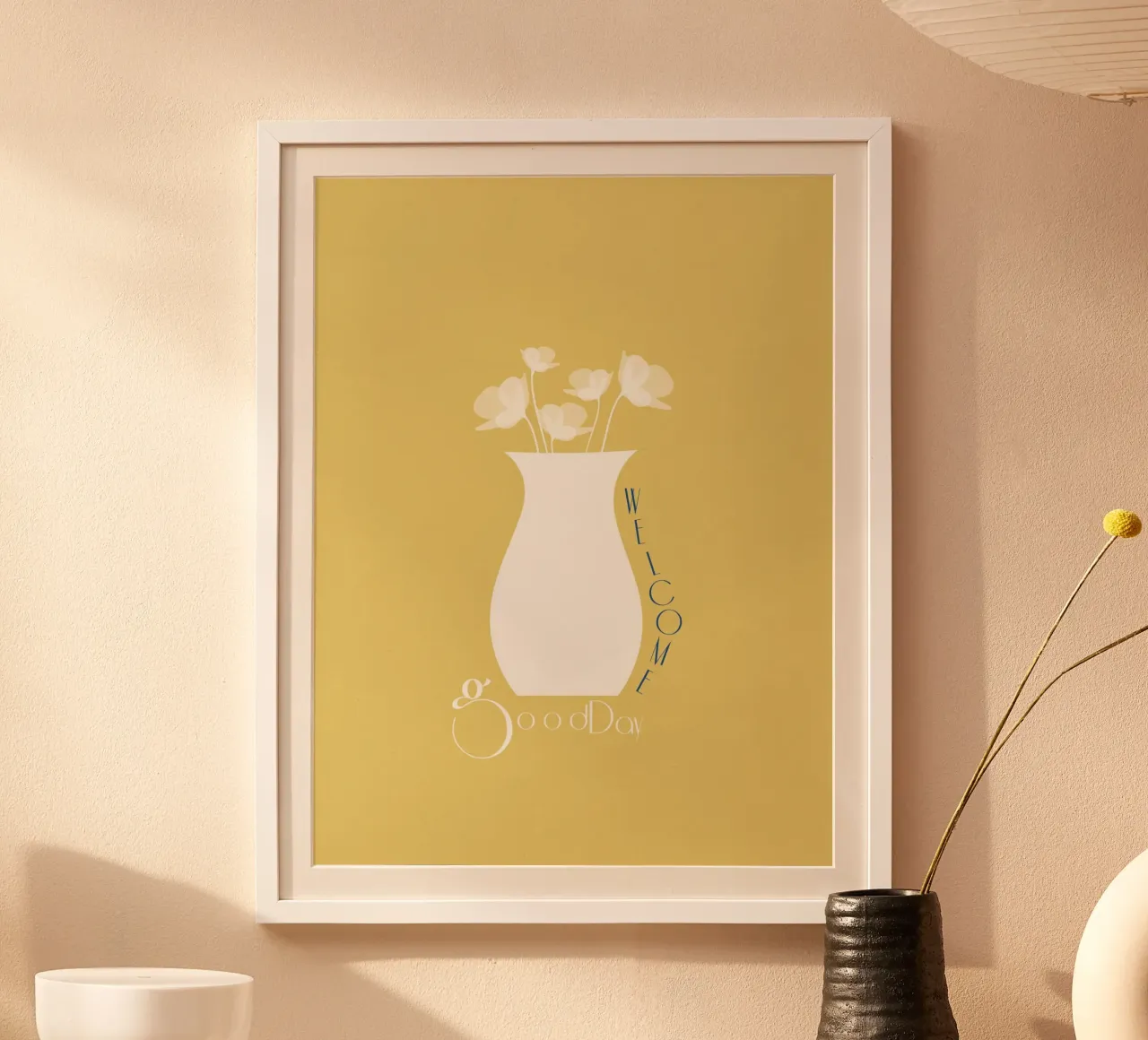 welcome good day poster con telaio in plastica da natural neutral