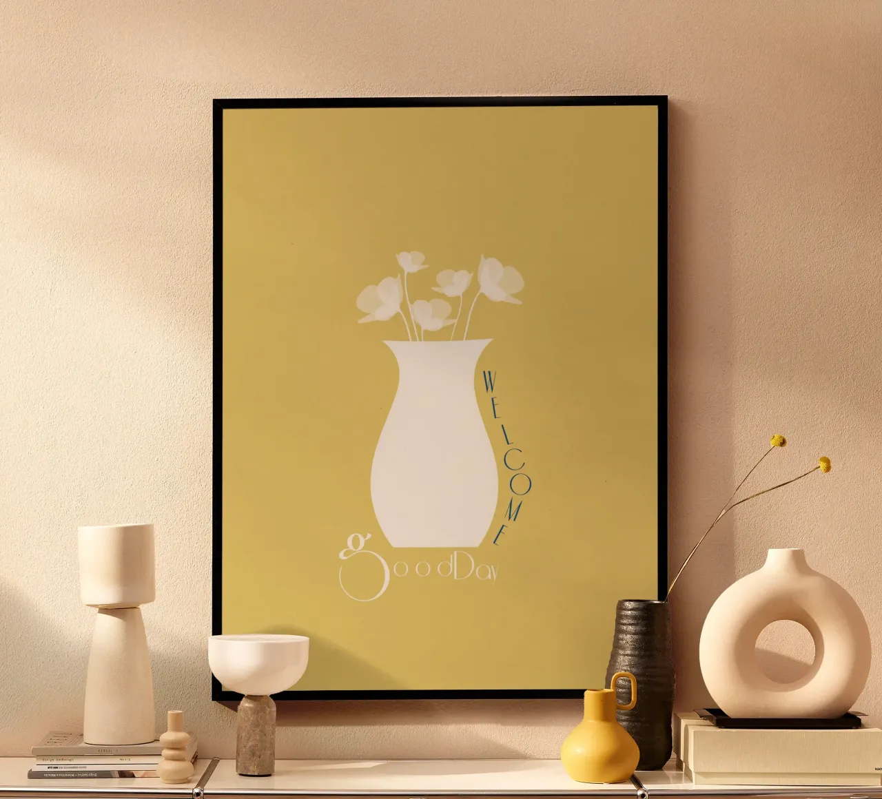 welcome good day poster con telaio in plastica da natural neutral
