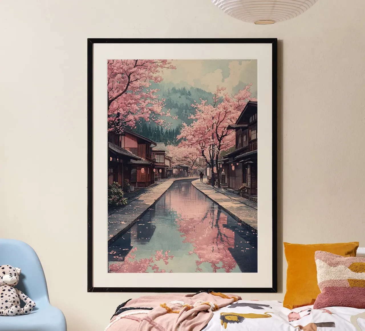 Stampa d'arte giapponese "Lo zen dei ciliegi in fiore poster con telaio in alluminio da Ukiyo Visions