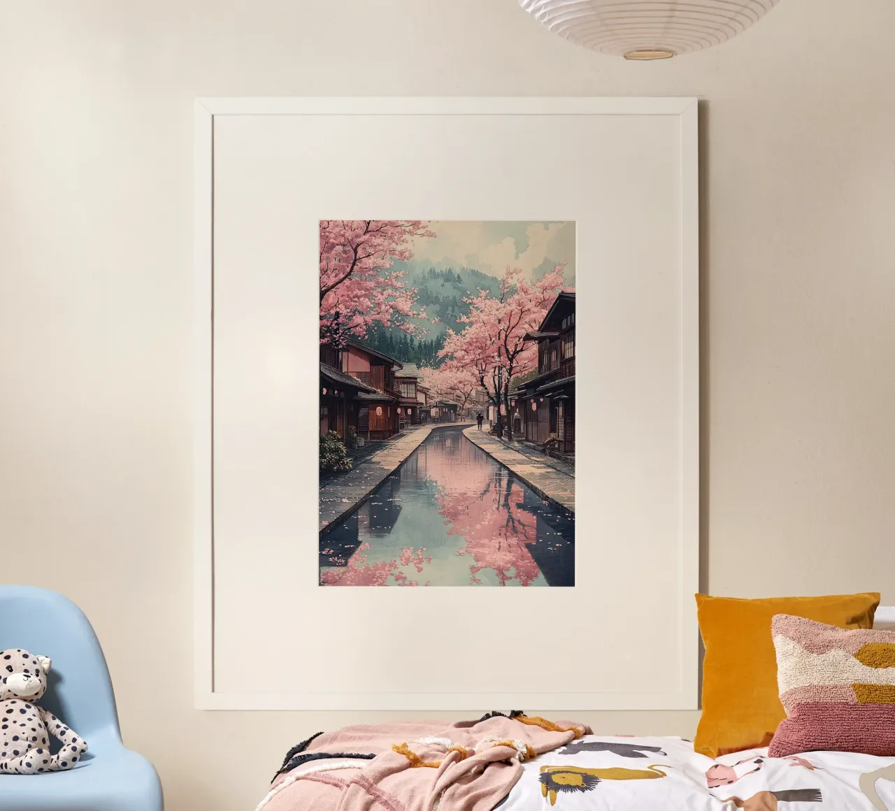 Stampa d'arte giapponese "Lo zen dei ciliegi in fiore poster con telaio in alluminio da Ukiyo Visions