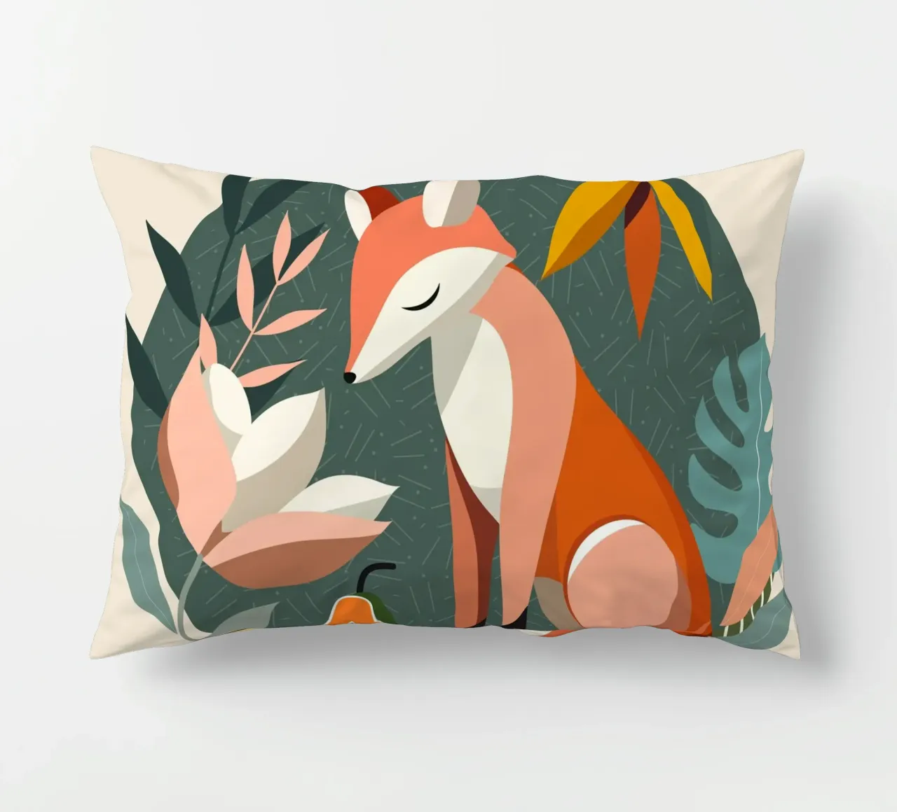 Fox motif with tropical flowers and fruit decorative cushion by namosh