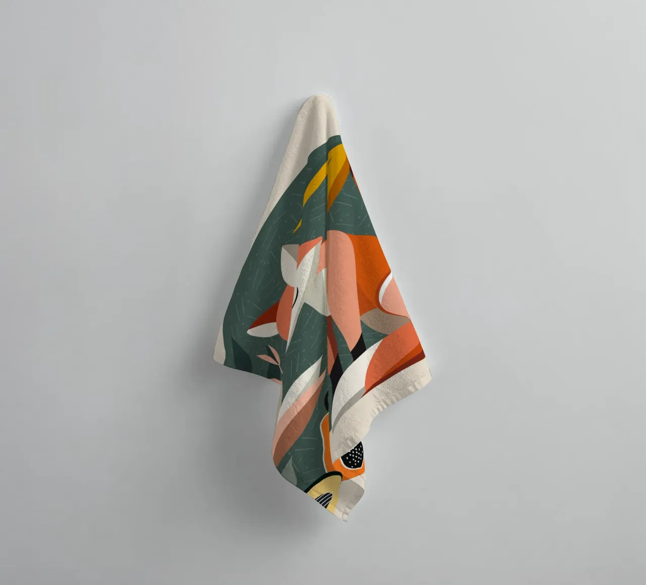 Fox motif with tropical flowers and fruit towel by namosh