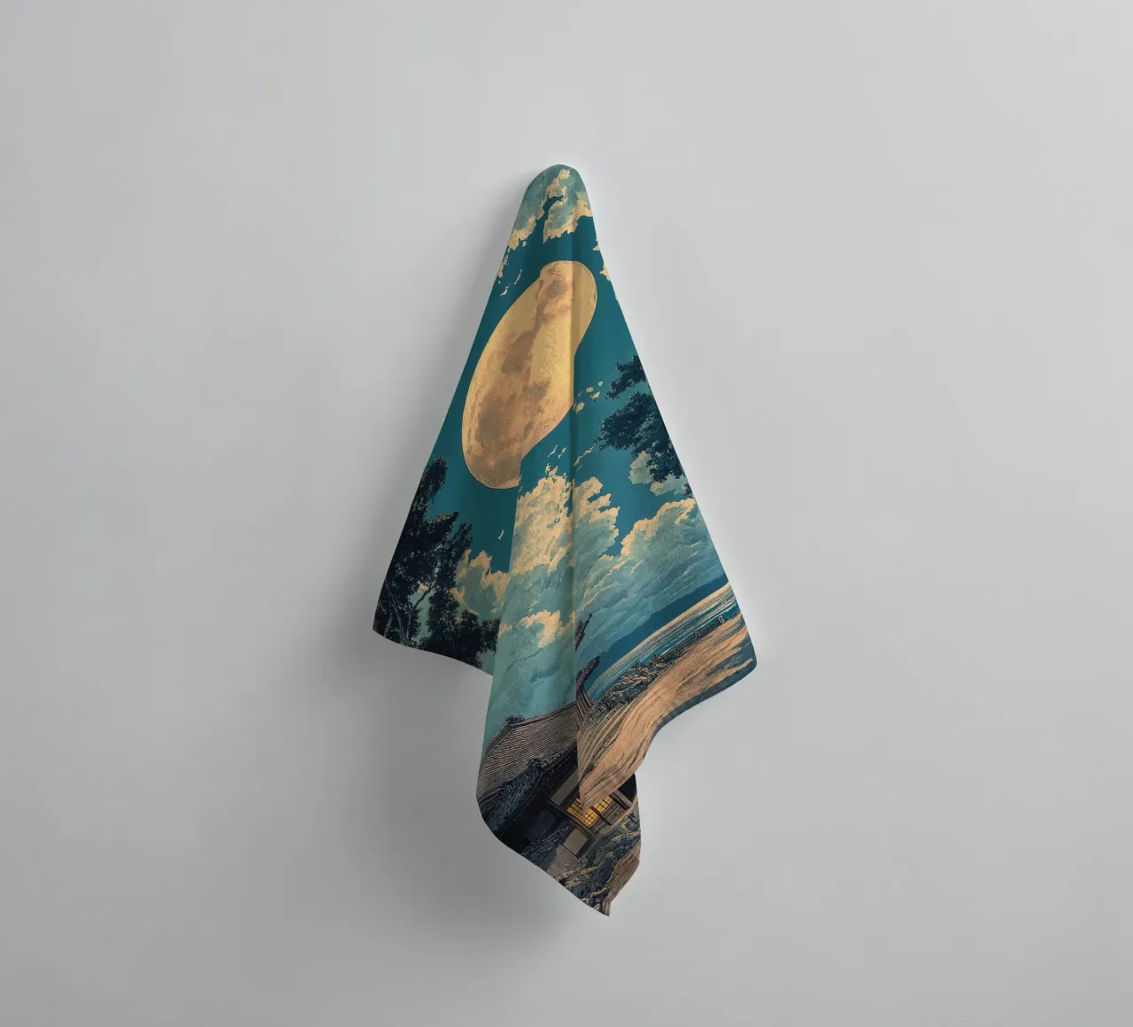 Japanese art print "Shadow in the moonlight" towel by Ukiyo Visions
