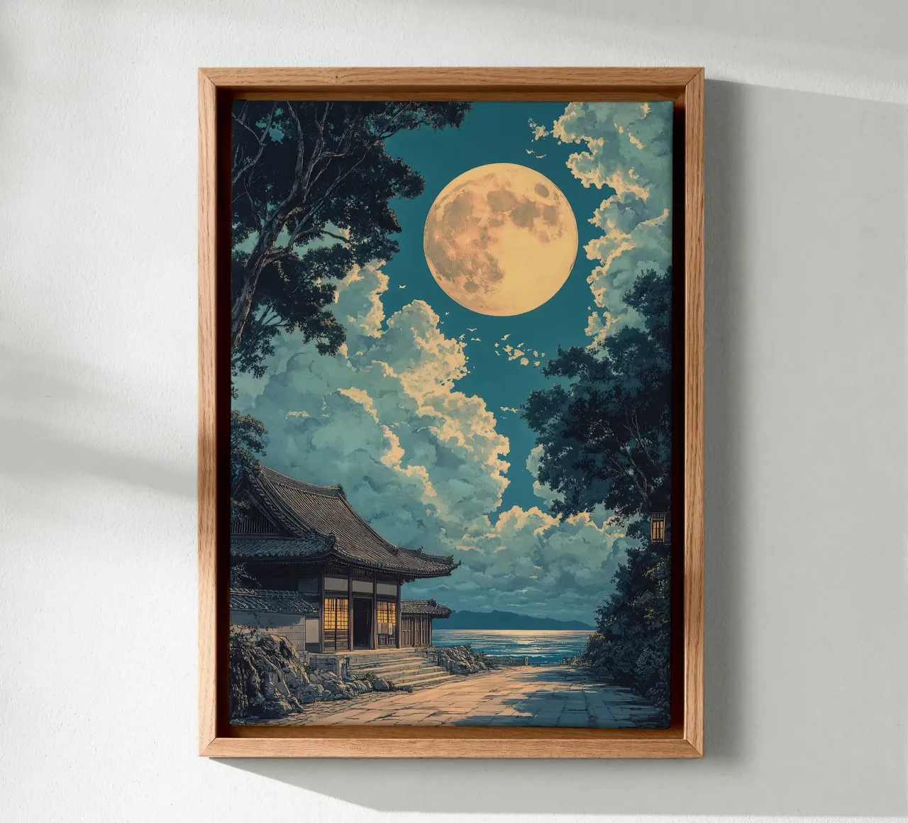 Japanese art print "Shadow in the moonlight" canvas with Floater frame by Ukiyo Visions