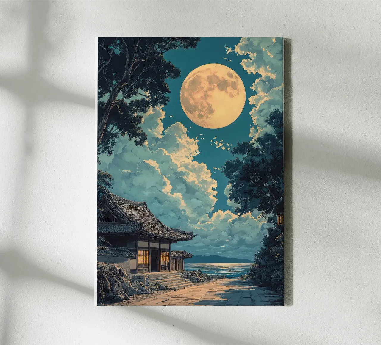 Japanese art print "Shadow in the moonlight" canvas with Floater frame by Ukiyo Visions