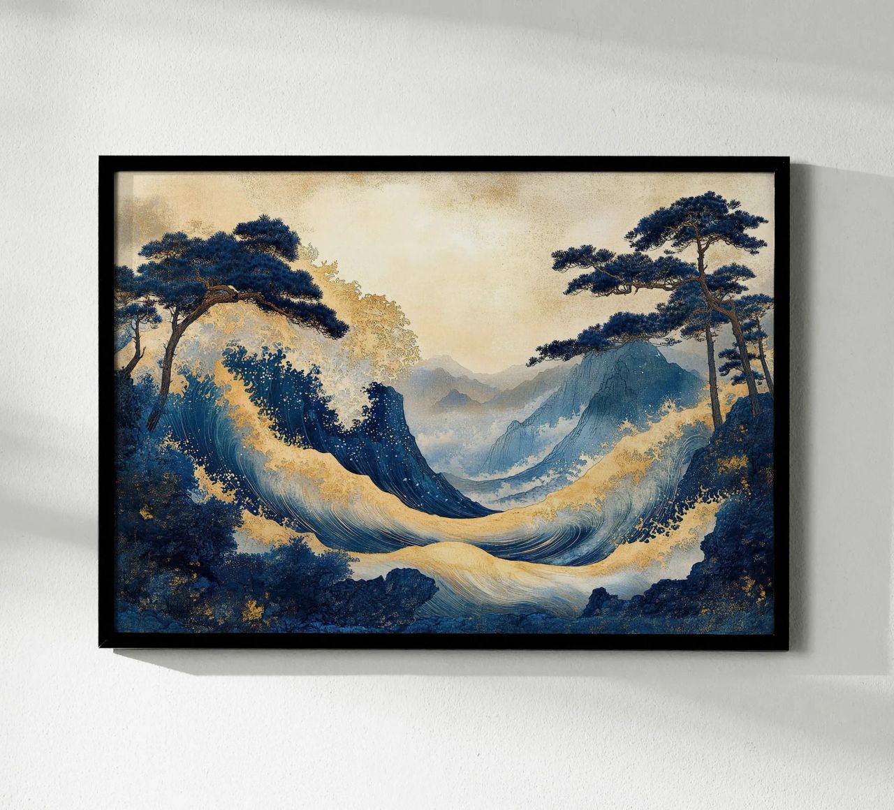 Impresión artística japonesa "Olas doradas del verano" poster de Ukiyo Visions