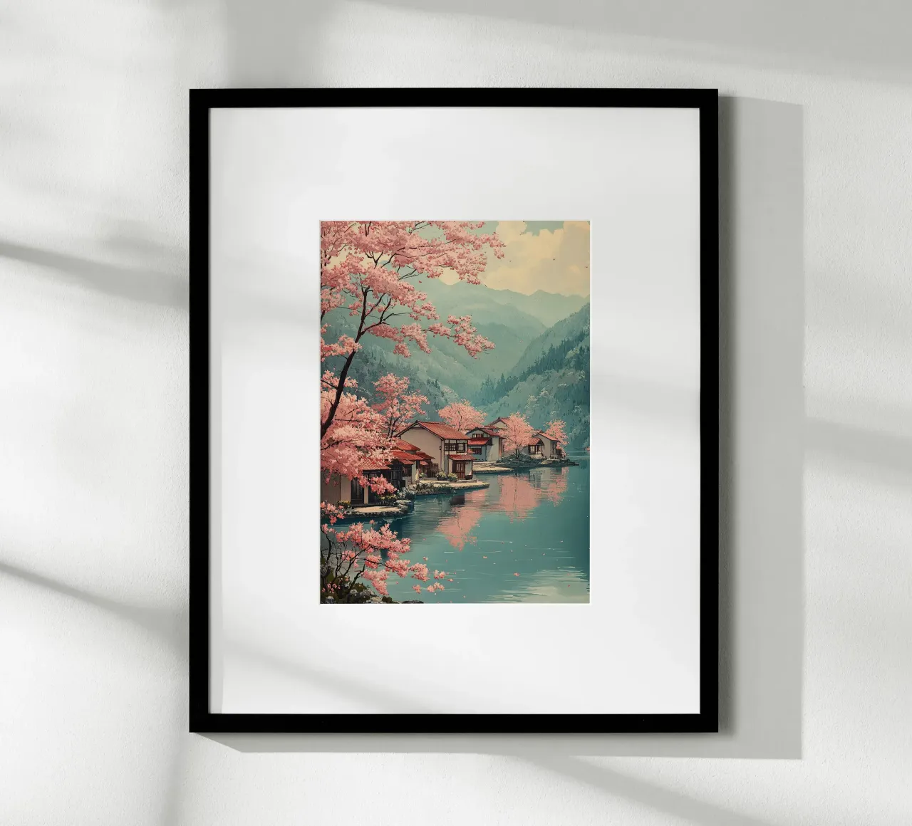 Stampa d'arte giapponese "Lo zen dei ciliegi in fiore poster con telaio in plastica da Ukiyo Visions