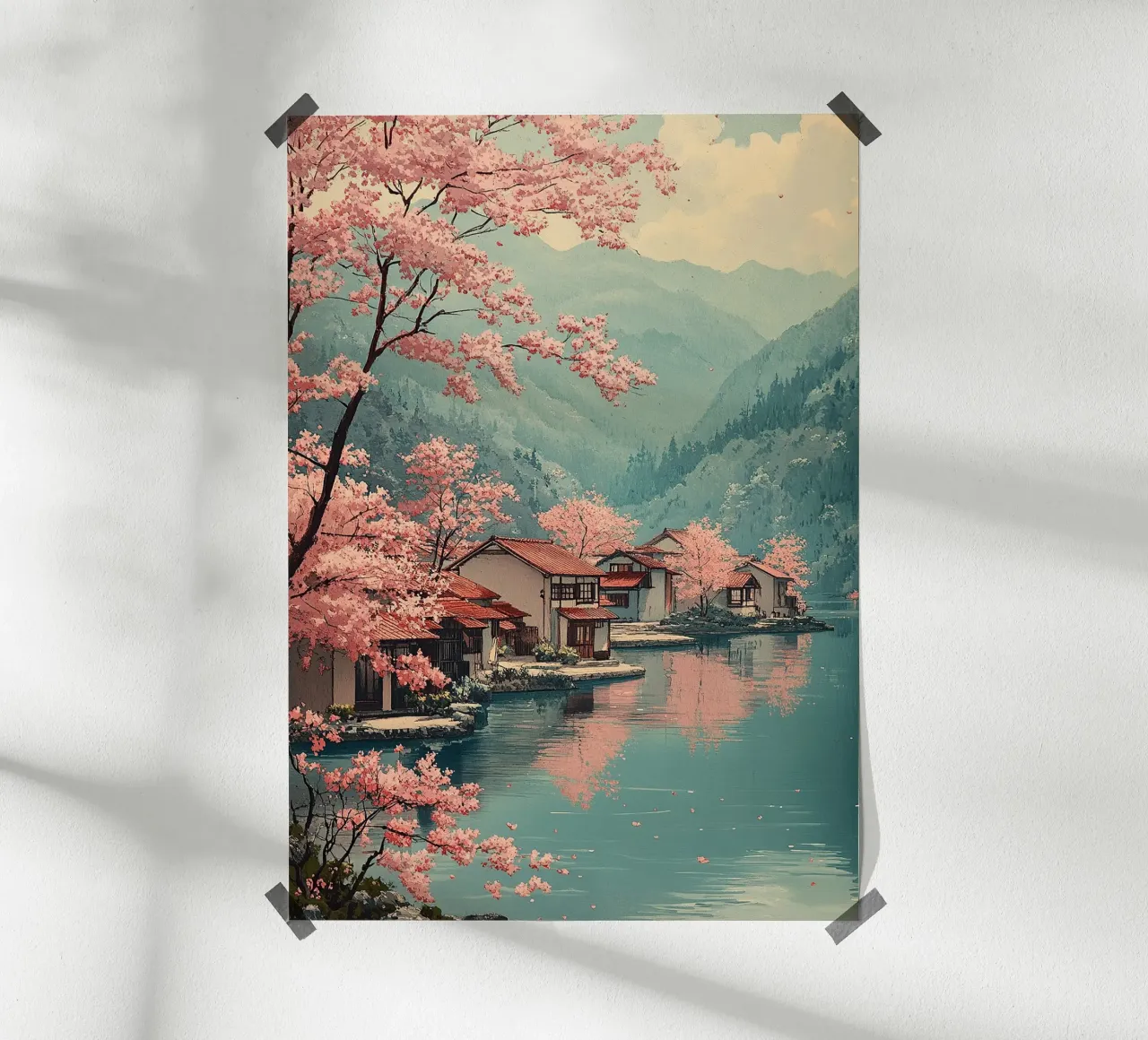 Stampa d'arte giapponese "Lo zen dei ciliegi in fiore poster con telaio in plastica da Ukiyo Visions