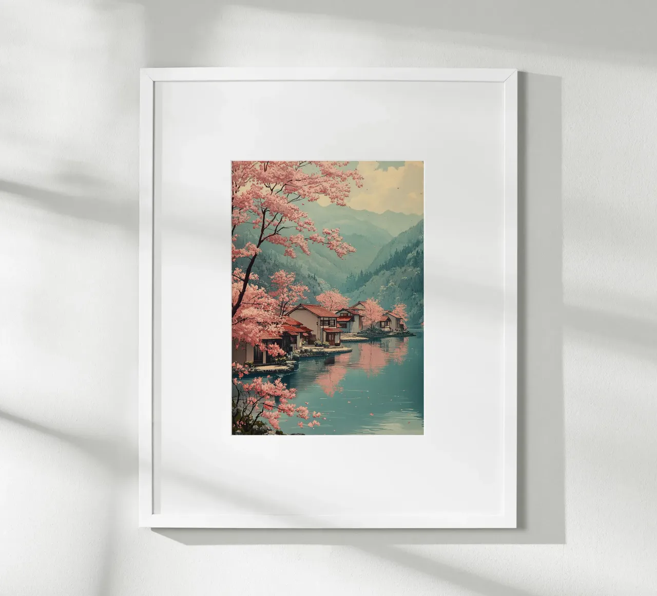 Stampa d'arte giapponese "Lo zen dei ciliegi in fiore poster con telaio in plastica da Ukiyo Visions