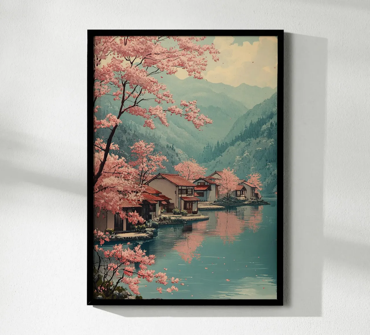Stampa d'arte giapponese "Lo zen dei ciliegi in fiore poster con telaio in plastica da Ukiyo Visions