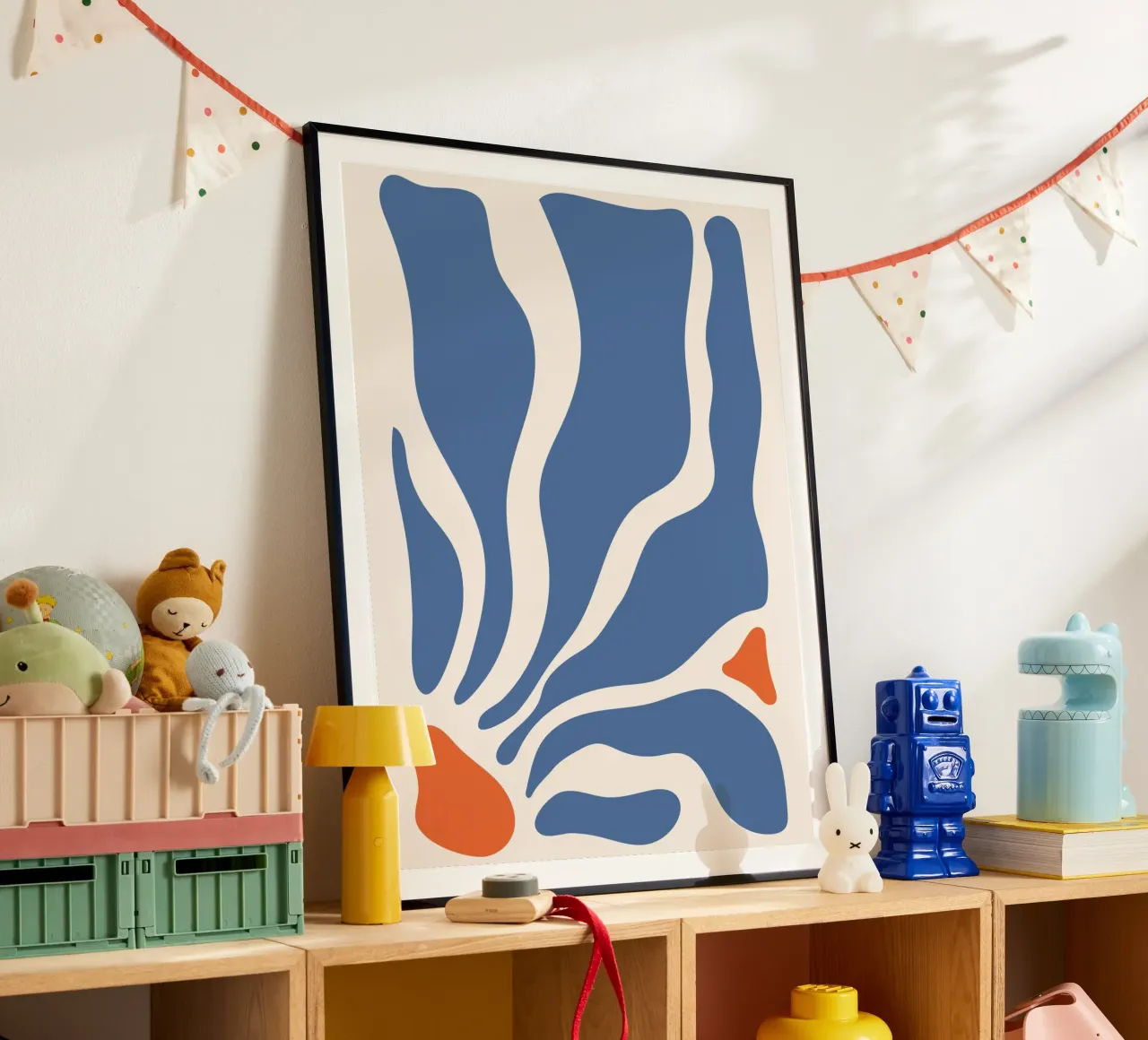 Abstracte golven - blauw en oranje ontwerp hahnemühle van Whole©