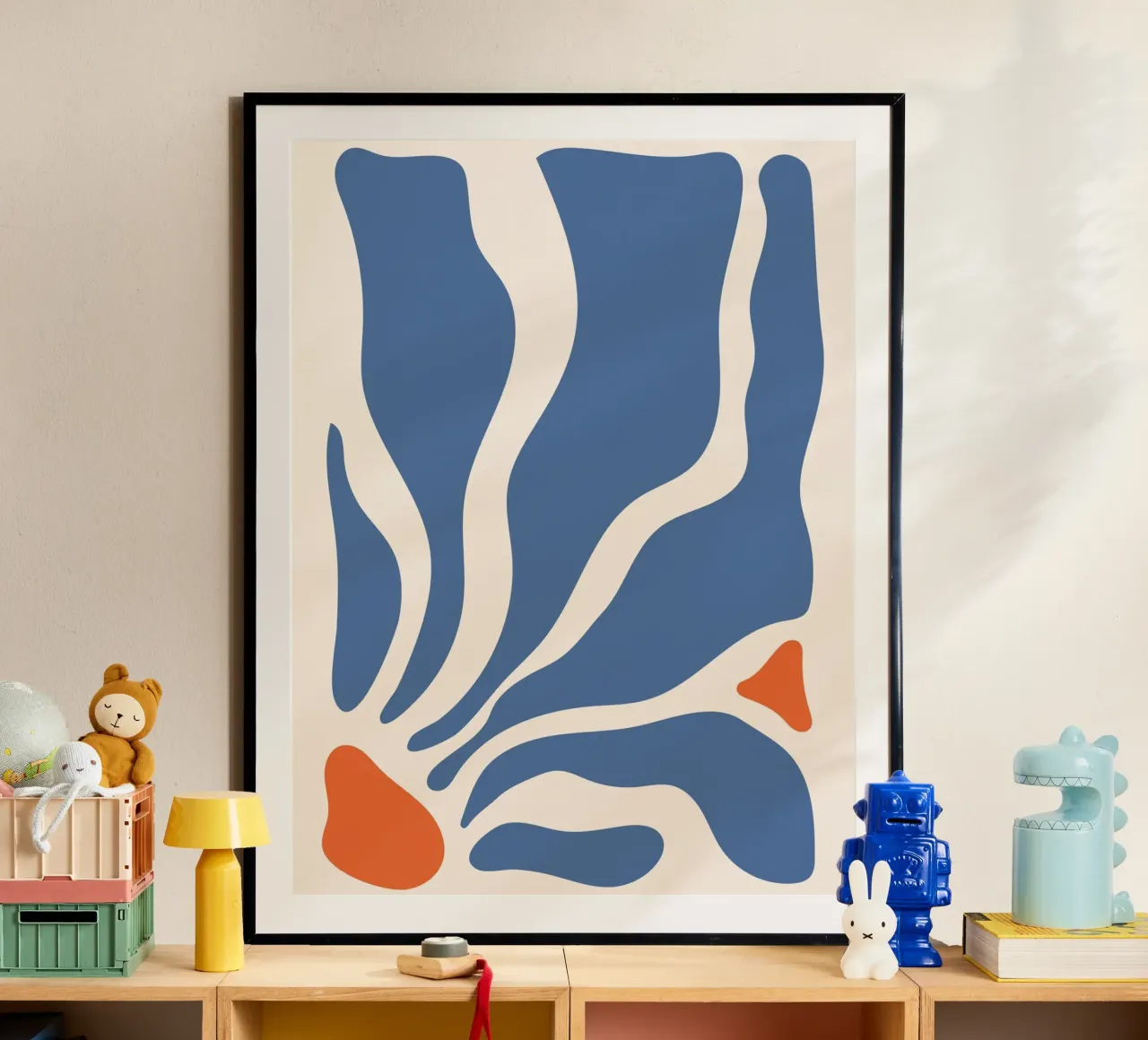 Abstracte golven - blauw en oranje ontwerp hahnemühle van Whole©