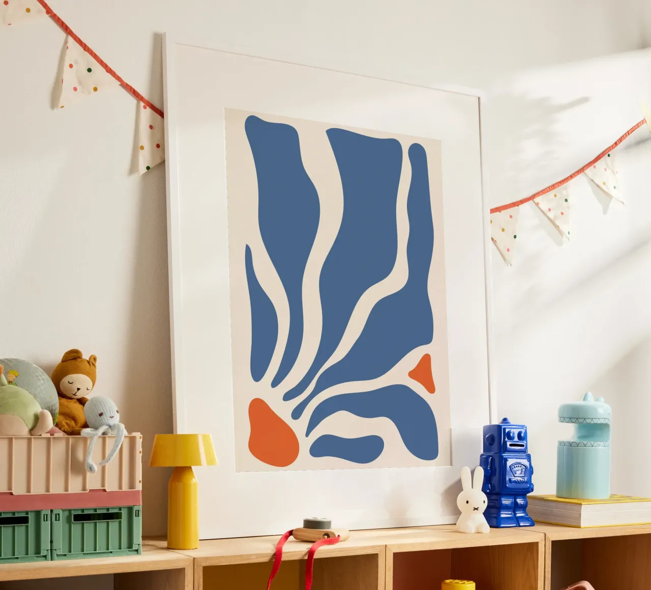 Abstracte golven - blauw en oranje ontwerp hahnemühle van Whole©