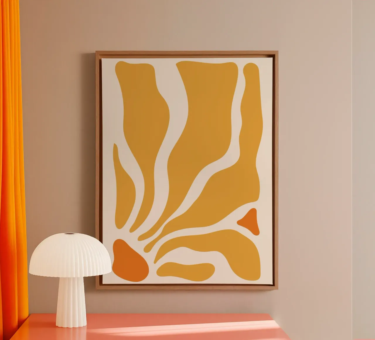 Linee astratte - design giallo-arancio tela con Cornice a cassetta da Whole©