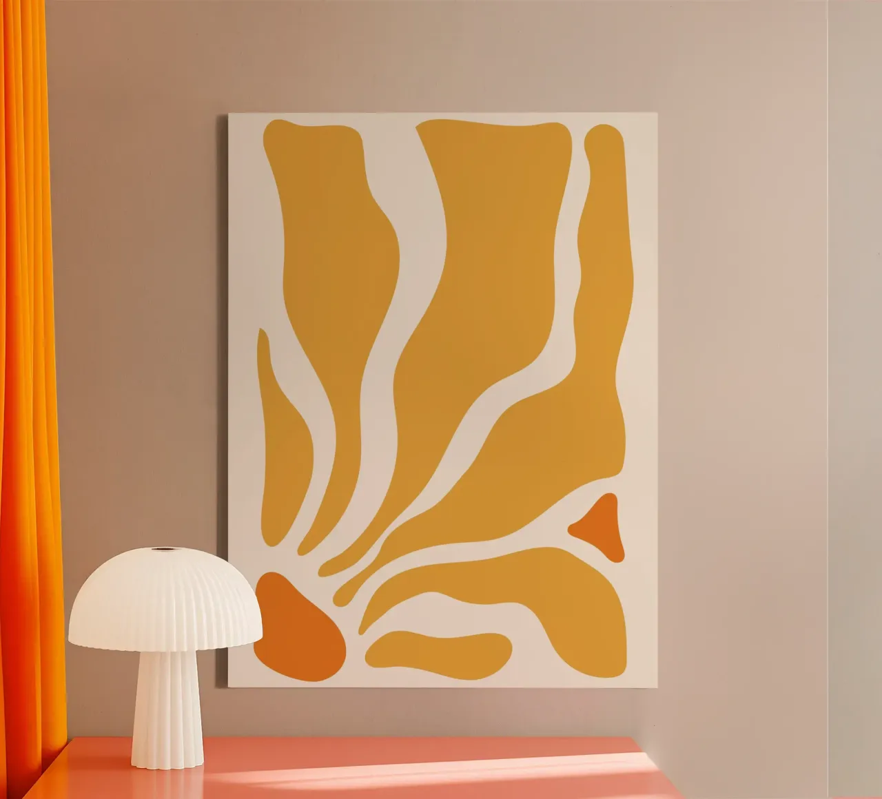 Linee astratte - design giallo-arancio tela con Cornice a cassetta da Whole©