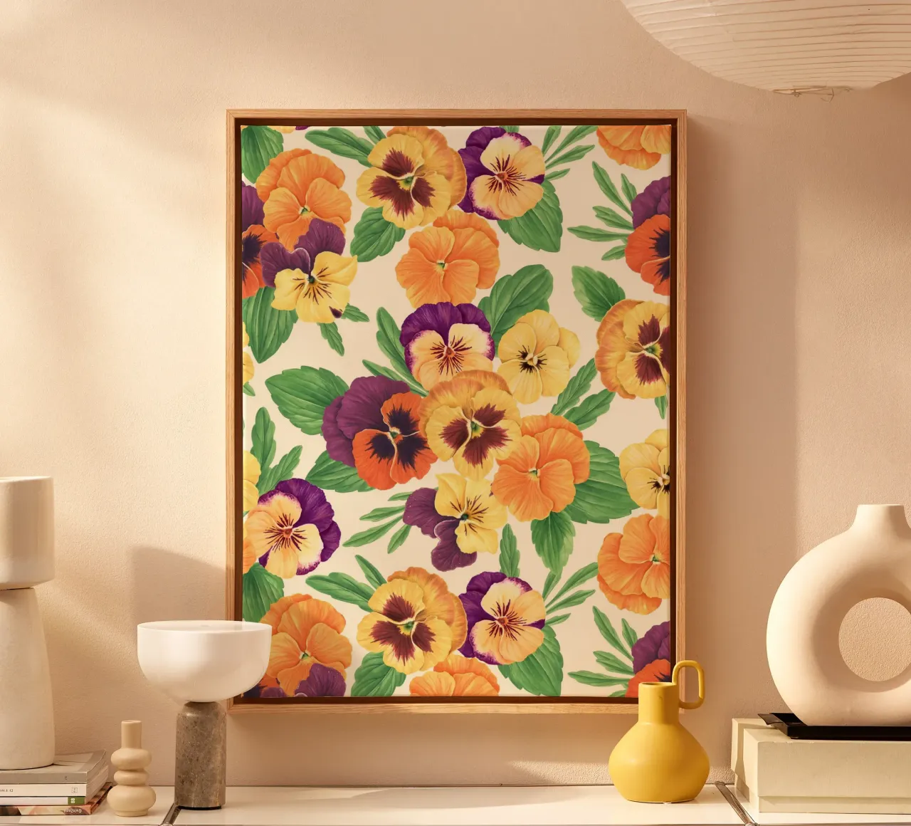 Viooltjes op gebroken wit canvas met Baklijst van Painted Nature
