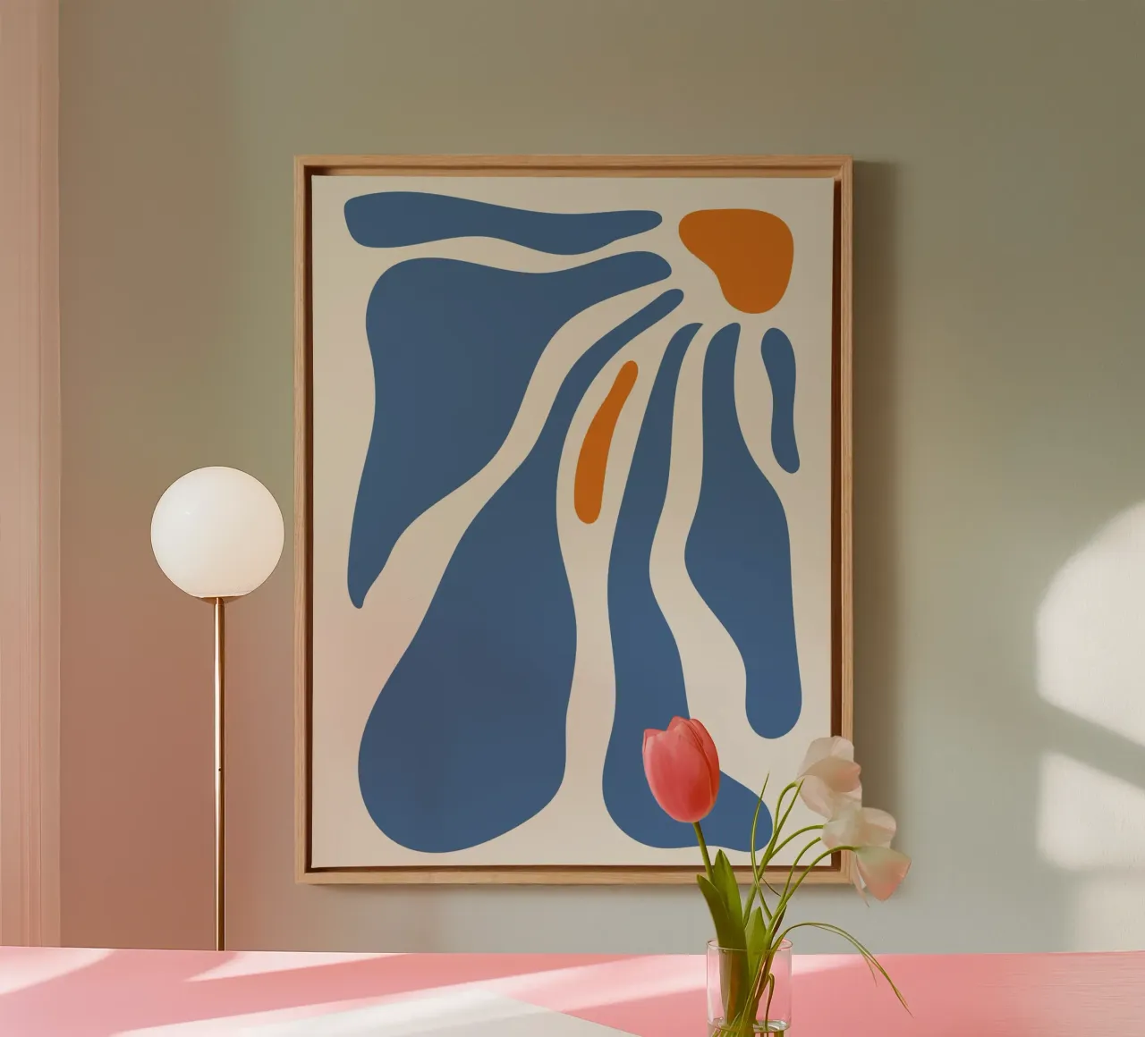Forme fluide - design blu-arancio tela con Cornice a cassetta da Whole©