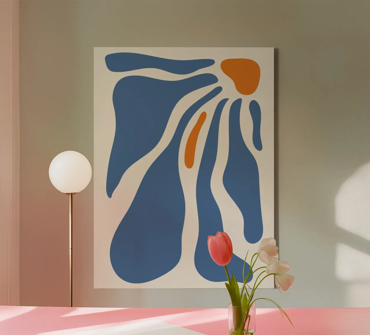 Forme fluide - design blu-arancio tela con Cornice a cassetta da Whole©