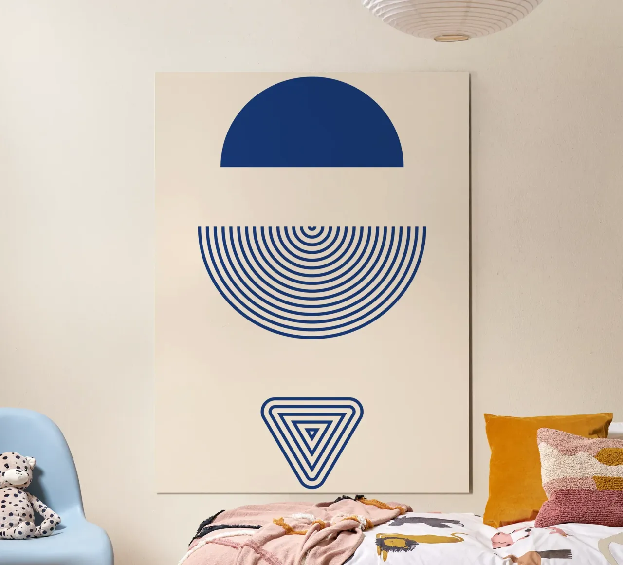 Eleganza geometrica - design blu e bianco poster con telaio in plastica da Whole©
