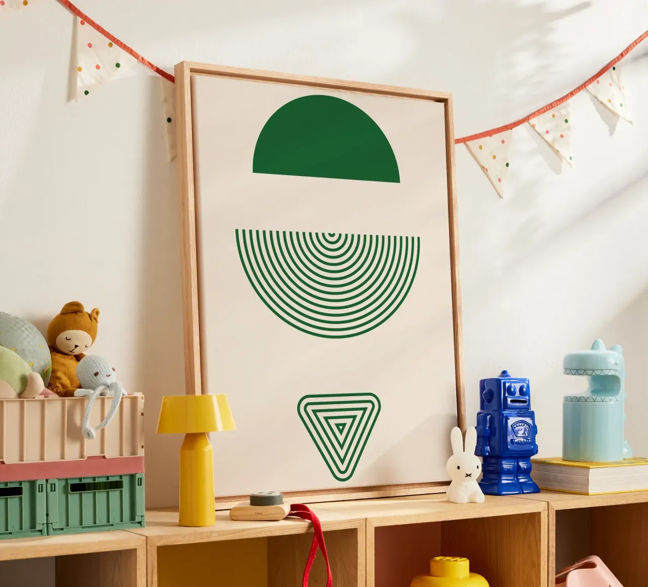 Chiarezza geometrica - design verde e bianco tela con Cornice a cassetta da Whole©