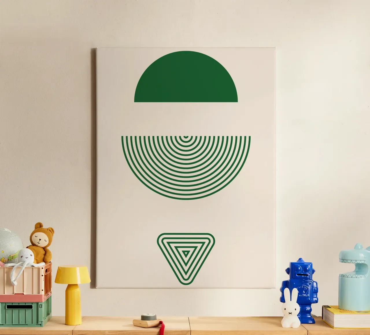 Chiarezza geometrica - design verde e bianco tela con Cornice a cassetta da Whole©