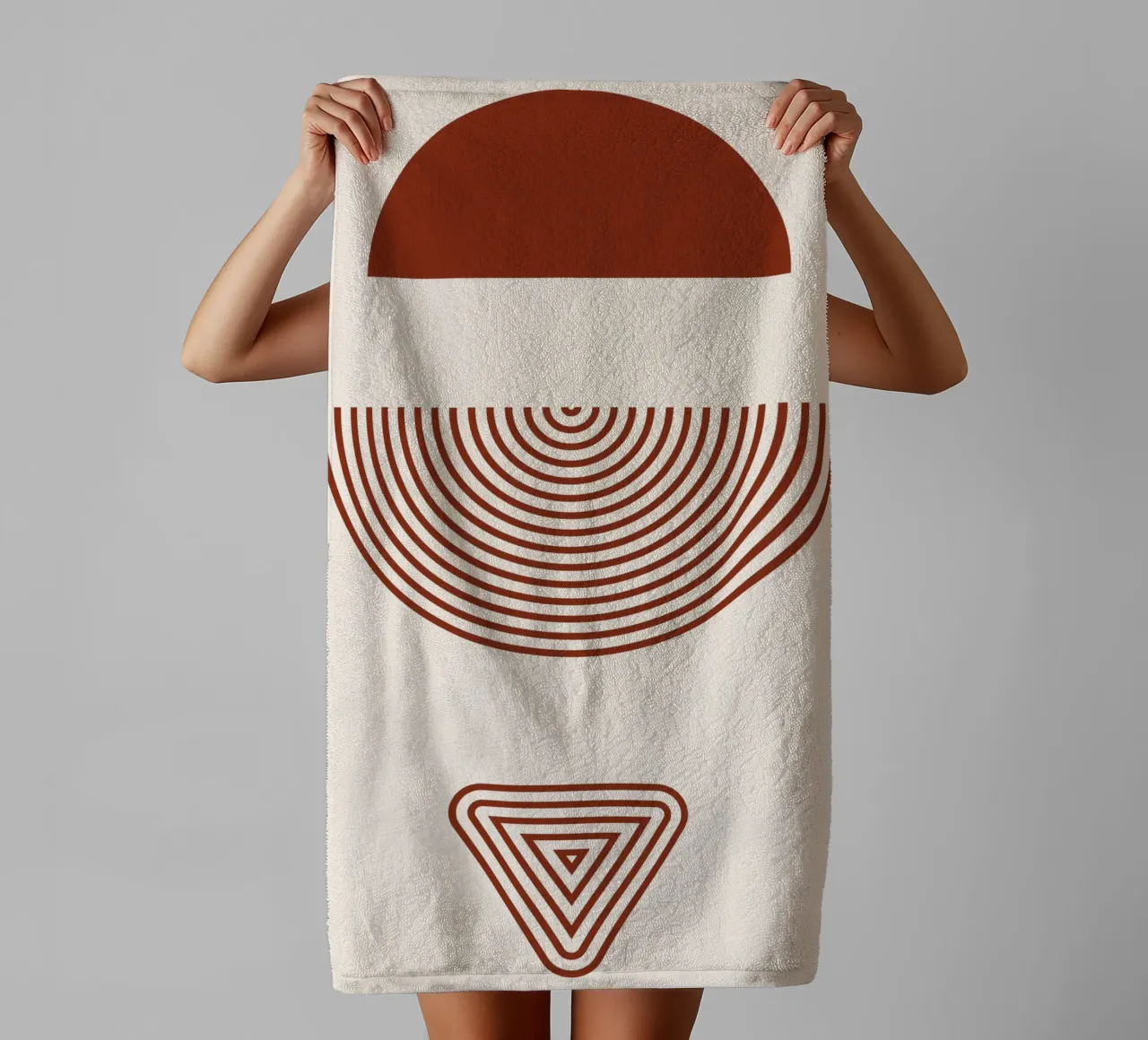 Geometric symmetry - rust red design towel by Whole©