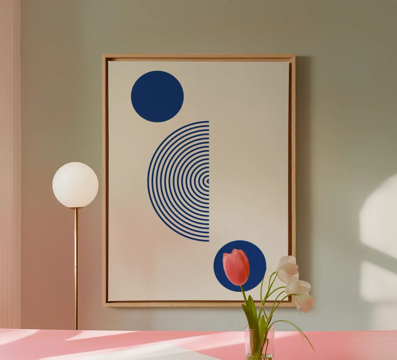 Geometrische harmonie - blauw en wit ontwerp canvas met Baklijst van Whole©